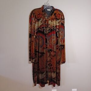 Clio length Asian style velvet Duster jacket  Vintage Plus Size 2X Made USA